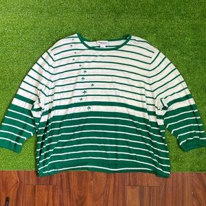 Potpourri‎ Women’s 3X Green/White St.Patricks Clover Quarter Sleeve Sweater